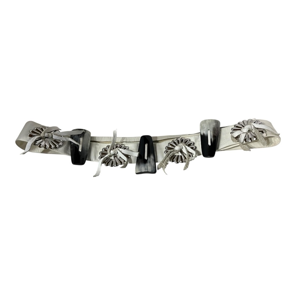 Vintage Silver and Black Western Leather Concho  Belt